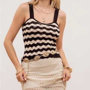 Blu Pepper Riley Crochet Tank Top Boho– Black & Cream – Size M
